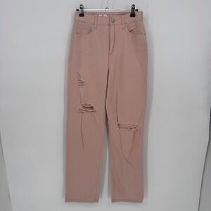 SONG 90s Boyfriend Jeans Pink Distressed Ripped Size 1 High Rise Straight Leg